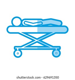 blue shading silhouette pictogram lay down patient in stretcher clinical vector illustration