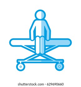 blue shading silhouette with pictogram patient sit in stretcher clinical vector illustration