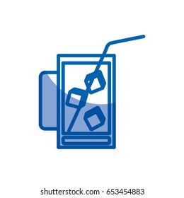 blue shading silhouette of refreshing drink with ice cubes vector illustration