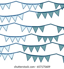 blue shading silhouette with set of festoons in shape of triangle vector illustration
