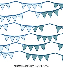 blue shading silhouette with set of festoons in shape of triangle vector illustration