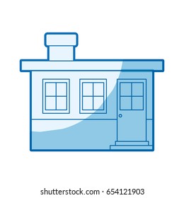 blue shading silhouette small house facade with chimney vector illustration