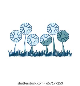 blue shading silhouette of sown of abstract sunflowers with thick contour vector illustration