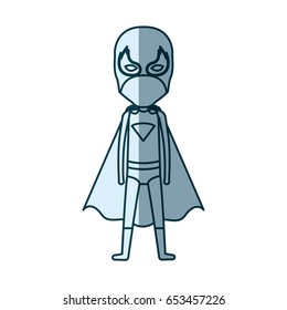 blue shading silhouette of standing faceless kid superhero vector illustration