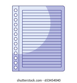 blue shading silhouette of striped notebook sheet in blank vector illustration