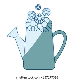 blue shading silhouette of watering can and sunflowers inside vector illustration