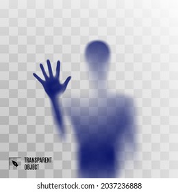 Flou d'ombre bleue de l'homme d'horreur derrière le verre de Matte. Main Flou, Abstraction de la figure corporelle et Une paume. La Réflexion de la Silhouette à travers la lumière. Illustration sur Fond transparent