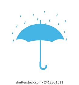 Blue shadow of an umbrella. Umbrella with rain. Vector illustration. Isolated on a white background.