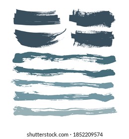 blue shadows line art brush paint texture set isolated vector background. Paint strokes design, abstract creative illustration