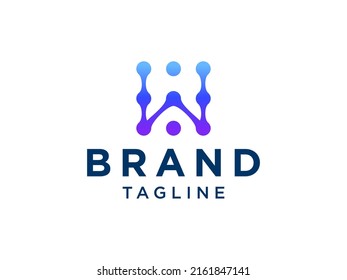Blue Shape Initial Letter W with Negative Space inside isolated on White Background. Usable for Business and Nature Logos. Flat Vector Icon Design Template Element