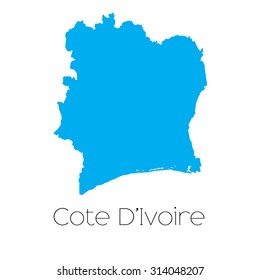 A Blue shape with name of the country of Cote Divoire
