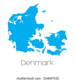 A Blue shape with name of the country of Denmark