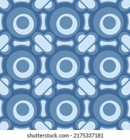 Blue shapes circles and crosses. Vector seamless stylish and primitive pattern.