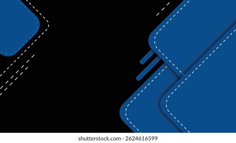 Formas azuis com linhas tracejadas no plano de fundo preto.
