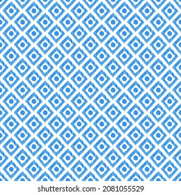 Blue shapes ethnic seamless pattern. Icat abstract geometric vector illustration.