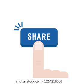 blue share button with forefinger. concept of show interesting or viral content to other users or friends. flat simple modern repost now logotype graphic design element isolated on white background
