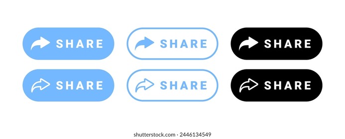 Blue share buttons. Vector icons
