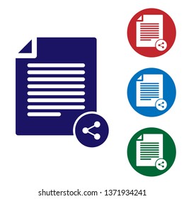 Blue Share file icon isolated on white background. File sharing. File transfer sign. Set color icon in circle buttons. Vector Illustration