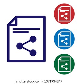 Blue Share file icon isolated on white background. File sharing. File transfer sign. Set color icon in circle buttons. Vector Illustration