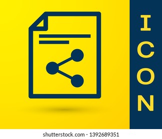 Blue Share file icon isolated on yellow background. File sharing. File transfer sign. Vector Illustration