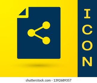 Blue Share file icon isolated on yellow background. File sharing. File transfer sign. Vector Illustration