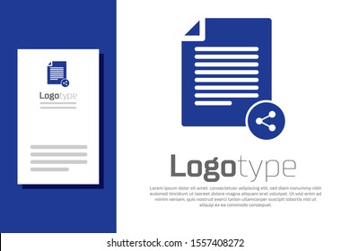 Blue Share file icon isolated on white background. File sharing. File transfer sign. Logo design template element. Vector Illustration