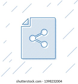 Blue Share file line icon isolated on white background. File sharing. File transfer sign. Vector Illustration