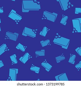 Blue Share folder icon isolated seamless pattern on blue background. Folder sharing. Folder transfer sign. Vector Illustration