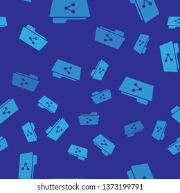 Blue Share folder icon isolated seamless pattern on blue background. Folder sharing. Folder transfer sign. Vector Illustration