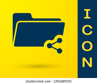 Blue Share folder icon isolated on yellow background. Folder sharing. Folder transfer sign. Vector Illustration