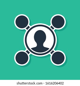 Blue Share icon isolated on green background. Sharing, communication pictogram, social media, connection, network, distribute.  Vector Illustration