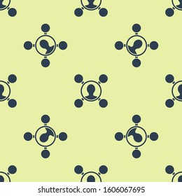 Blue Share icon isolated seamless pattern on yellow background. Sharing, communication pictogram, social media, connection, network, distribute.  Vector Illustration