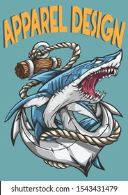 Blue shark angry illustration apparel vector design