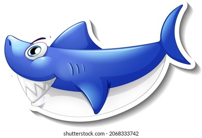 Blue shark cartoon sticker illustration