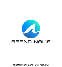 Blue shark circle icon logo design. A shark tail and waves illustration vector.