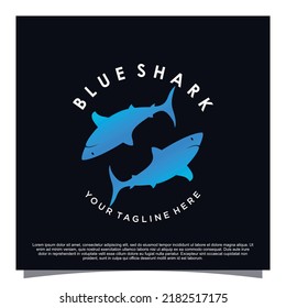 Blue shark concept logo design Premium Vector