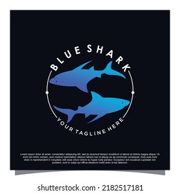 Blue shark concept logo design Premium Vector