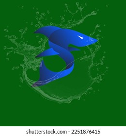 Blue Shark of desig and green background.