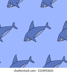 Blue shark doodle seamless pattern simple childish print for textile design and wrapping paper