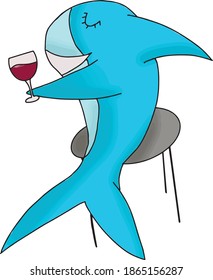 
blue shark drinking from a glass