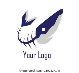 blue shark logo with bones
