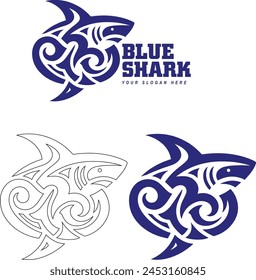 Blue Shark Logo - Tattoo Style 