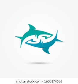 blue shark logo template element. shark animal icon vector.