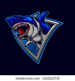 blue shark mascot gaming logo concept