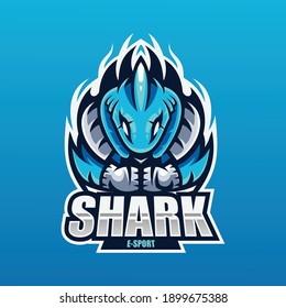 Blue Shark mascot illustration for sports and esports logo Premium Vector