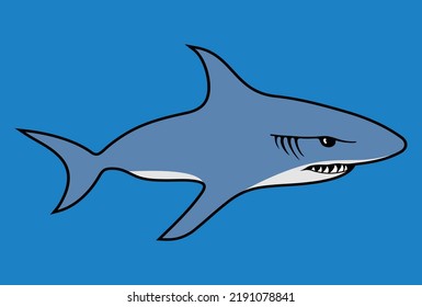 Blue shark over sea blue background