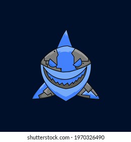 blue shark robot mascot esport logo design