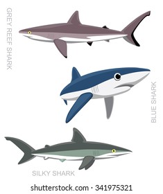 Blue Shark Set Cartoon Vector Illustration