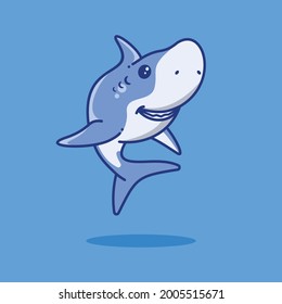 Blue shark swimming cartoon vector illustration. Animal sea icon in flat cartoon style