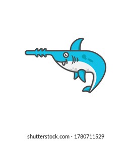 blue shark vector flat design line icon